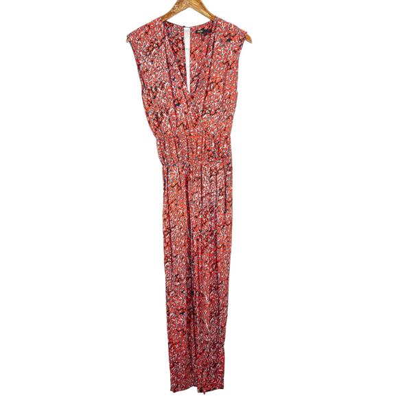 Maje NY Sleeveless Jumpsuit Floral Orange Gray print Size 36 - Picture 6 of 10